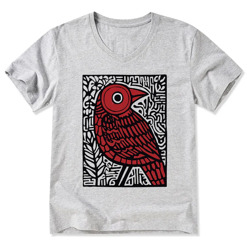 Tokyo-Tiger Retro Woodblock Bird V-Neck Classic T-Shirt