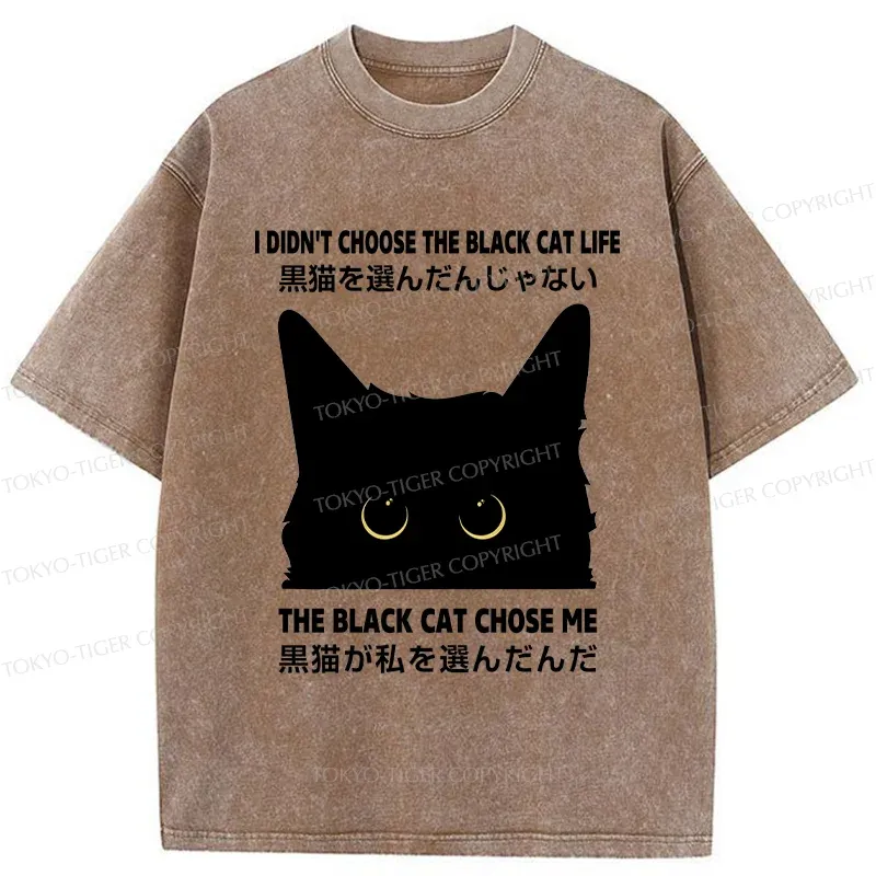 Tokyo-Tiger Black Cat Chose Me Washed T-Shirt