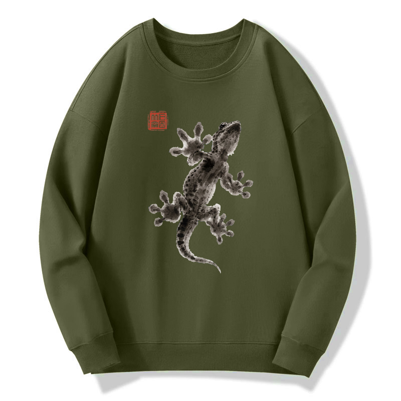 Tokyo-Tiger Minimal Asian Ink Brush Gecko Vibe Classic Sweatshirt