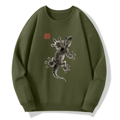 Tokyo-Tiger Minimal Asian Ink Brush Gecko Vibe Classic Sweatshirt