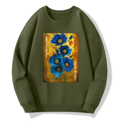 Tokyo-Tiger Shiny Blue Flower Warm Golden Background Classic Sweatshirt