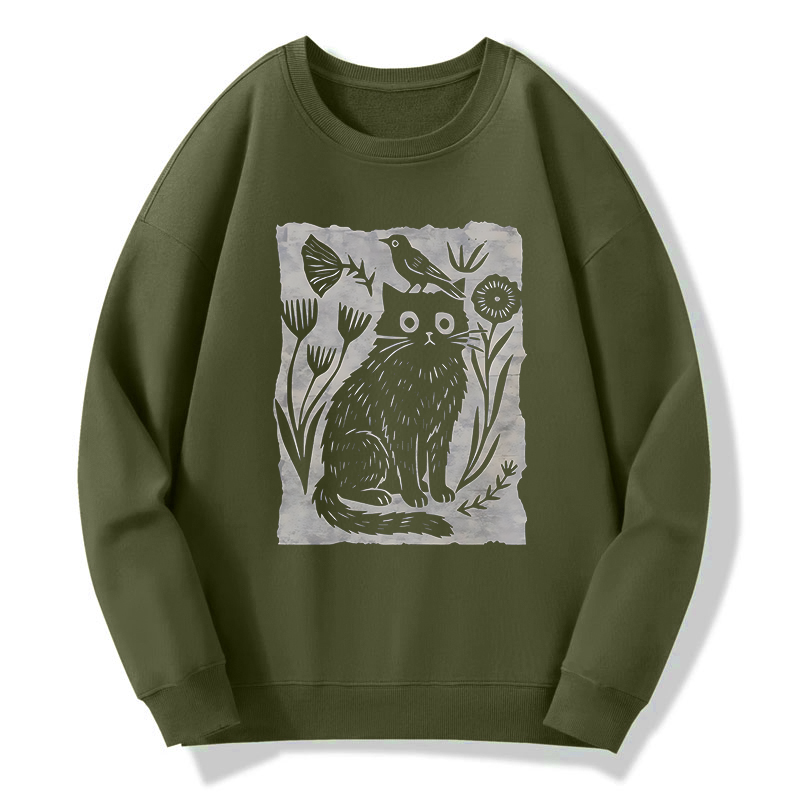 Tokyo-Tiger Folk Paper Cut Cat Bird Floral Art Classic Sweatshirt