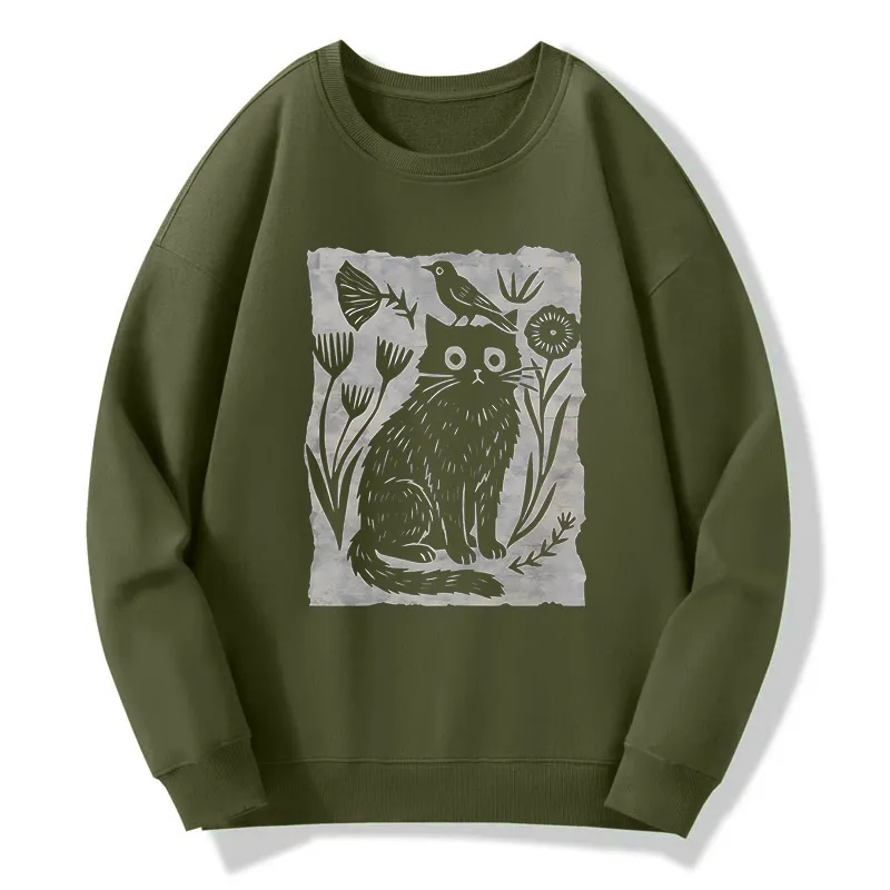Tokyo-Tiger Folk Paper Cut Cat Bird Floral Art Classic Sweatshirt