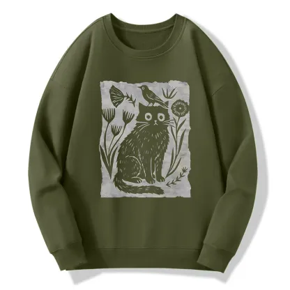 Tokyo-Tiger Folk Paper Cut Cat Bird Floral Art Classic Sweatshirt