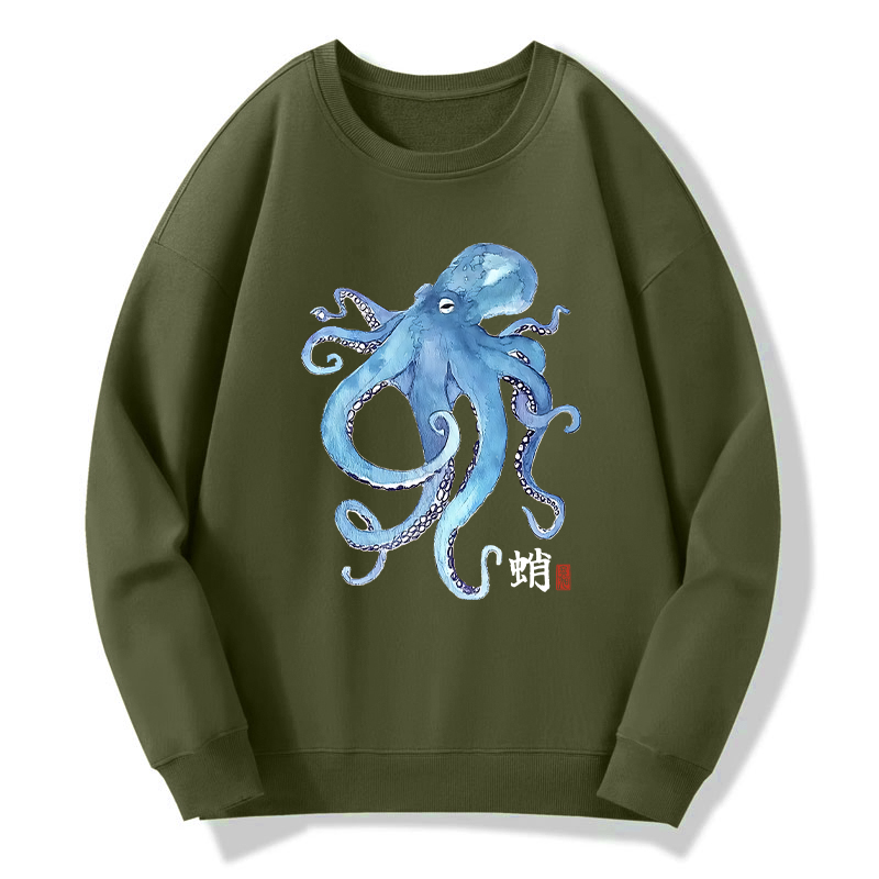 Tokyo-Tiger Watercolor Blue Octopus Classic Sweatshirt