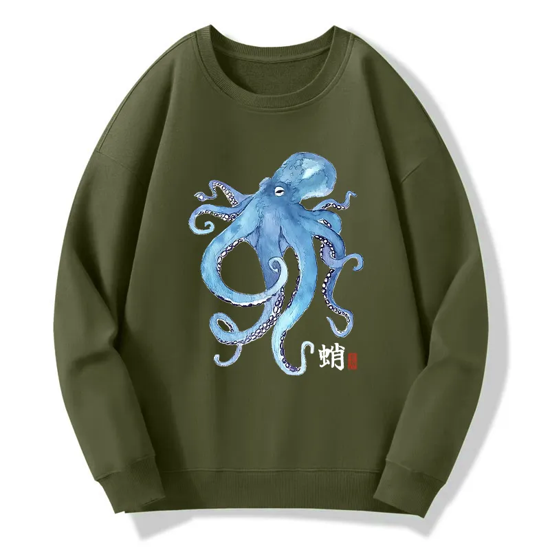 Tokyo-Tiger Watercolor Blue Octopus Classic Sweatshirt Sale