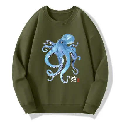 Tokyo-Tiger Watercolor Blue Octopus Classic Sweatshirt