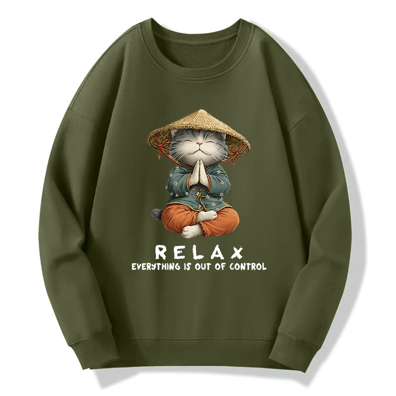 Tokyo-Tiger Zen Relax Cat Graphic Classic Sweatshirt