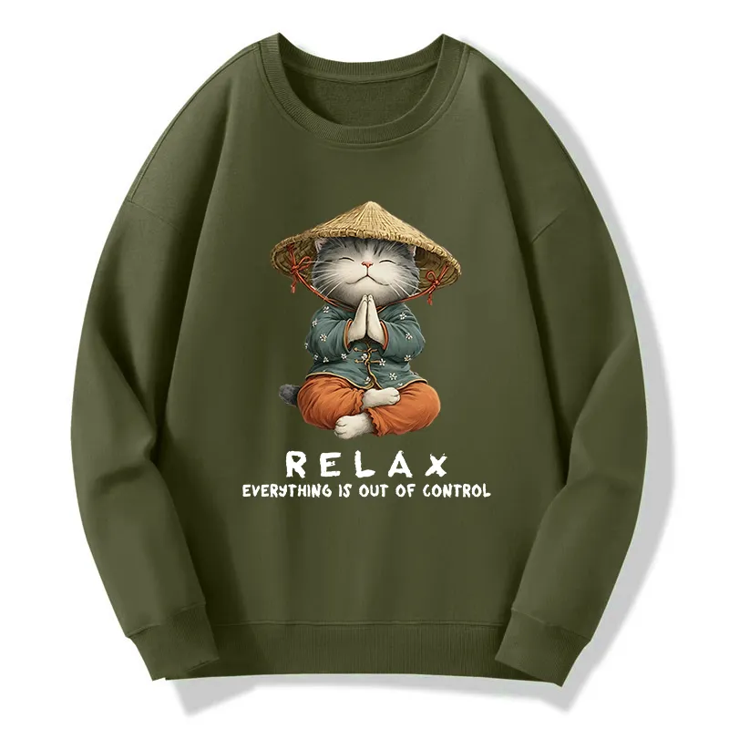 Tokyo-Tiger Zen Relax Cat Graphic Classic Sweatshirt