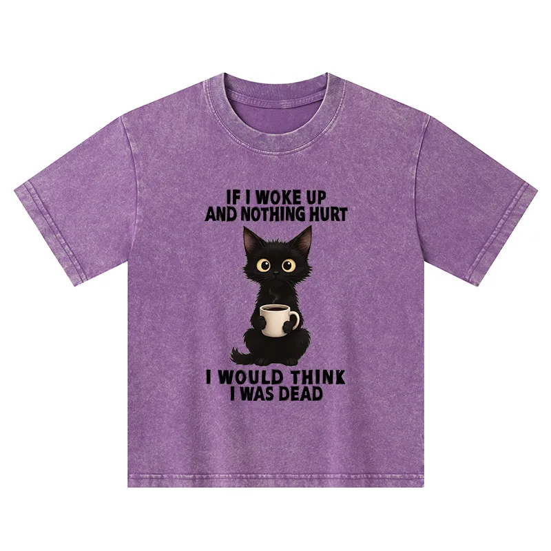 Tokyo-Tiger Funny Cute Black Cat And Coffee Meme Kids Washed T-Shirt