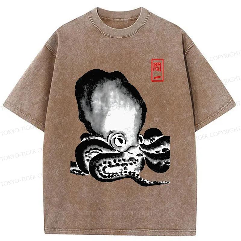 Tokyo-Tiger Retro Octopus Washed T-Shirt