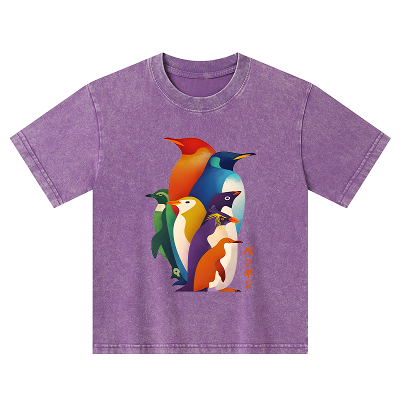 Tokyo-Tiger Cute Multi Tone Penguins Kids Washed T-Shirt