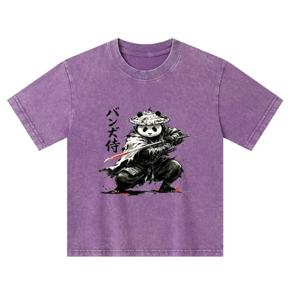 Tokyo-Tiger Panda Samurai Warrior Kids Washed T-Shirt