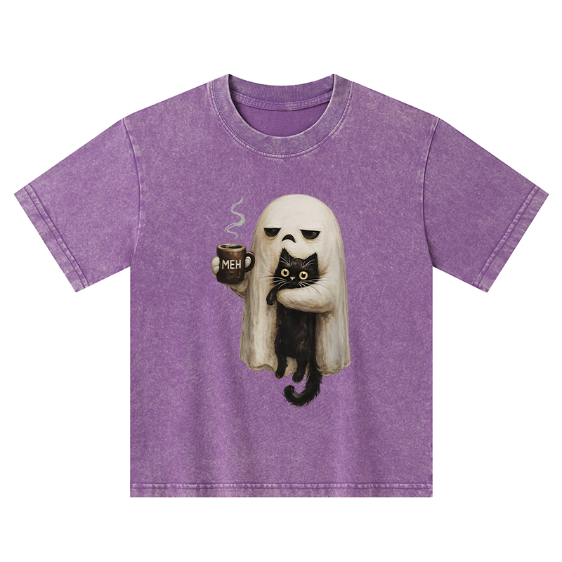 Tokyo-Tiger Ghost Cat Coffee Mood Kids Washed T-Shirt