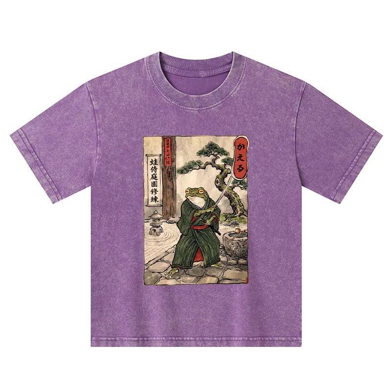 Tokyo-Tiger Samurai Frog Training Kids Washed T-Shirt