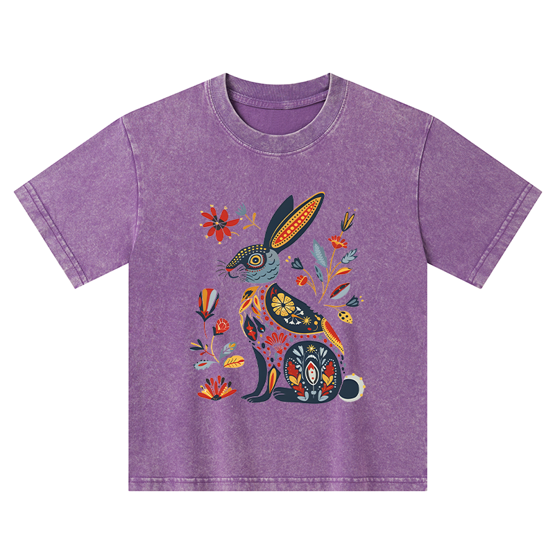 Tokyo-Tiger Folk Hare Bloom Kids Washed T-Shirt
