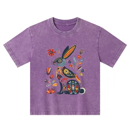 Tokyo-Tiger Folk Hare Bloom Kids Washed T-Shirt