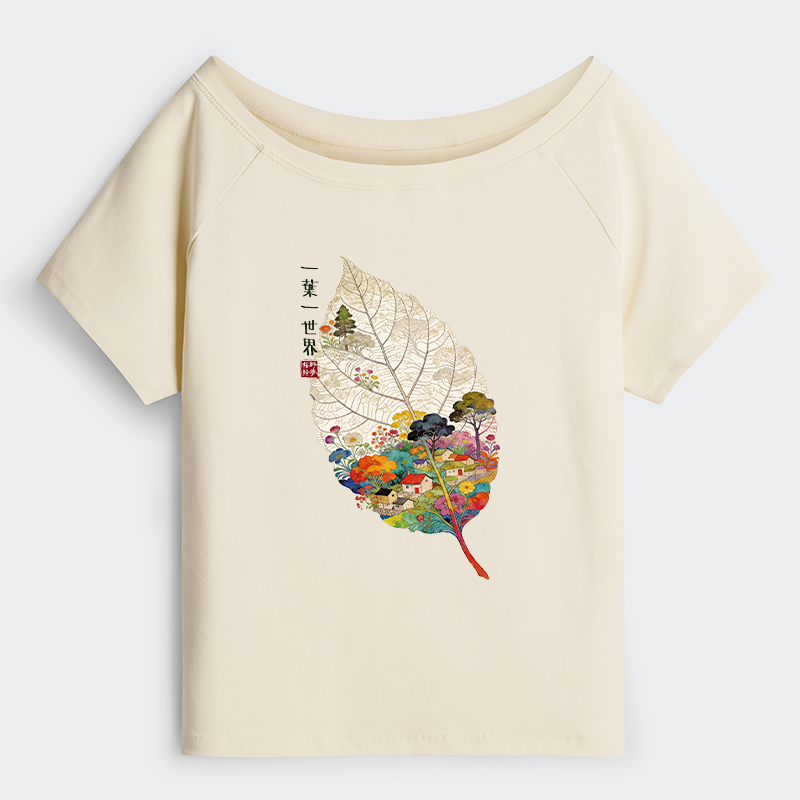 Tokyo-Tiger One Leaf Holds A Tiny Colorful World Off Shoulder T-Shirt