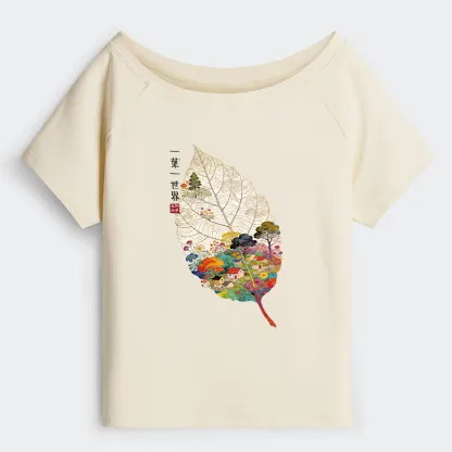 Tokyo-Tiger One Leaf Holds A Tiny Colorful World Off Shoulder T-Shirt