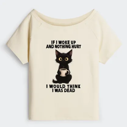 Tokyo-Tiger Funny Cute Black Cat And Coffee Meme Off Shoulder T-Shirt