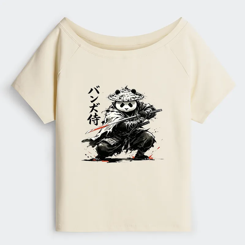 Tokyo-Tiger Panda Samurai Warrior Off Shoulder T-Shirt