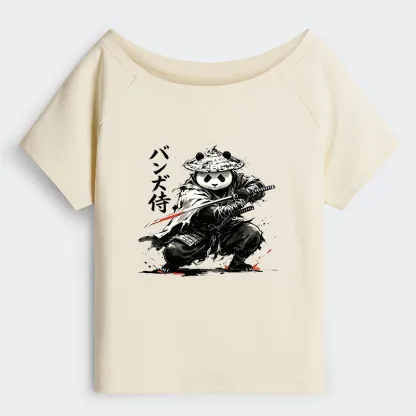 Tokyo-Tiger Panda Samurai Warrior Off Shoulder T-Shirt