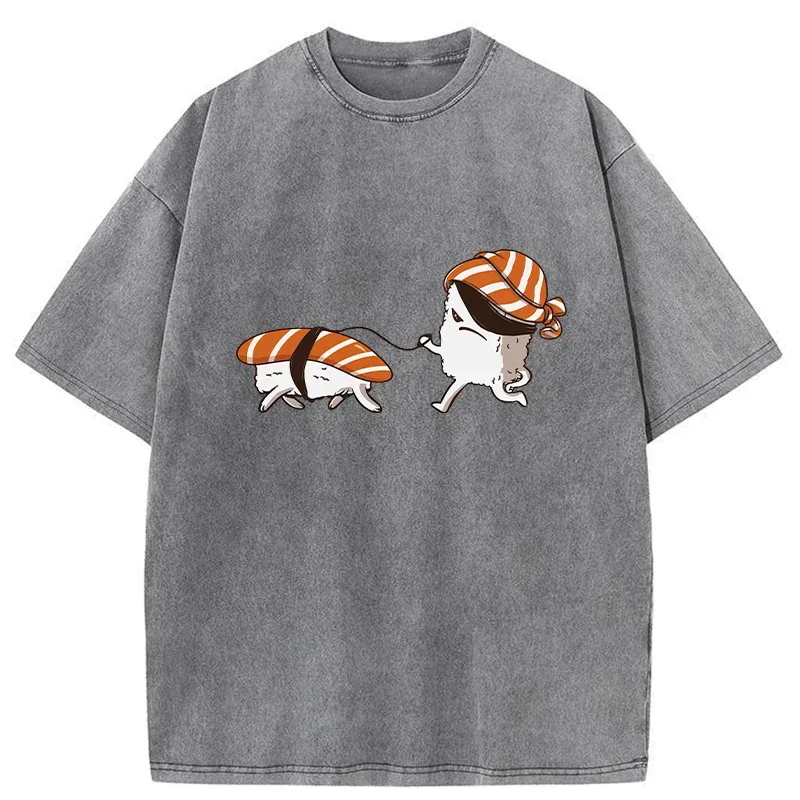 Tokyo-Tiger Sushi Walking Sushi Washed T-Shirt