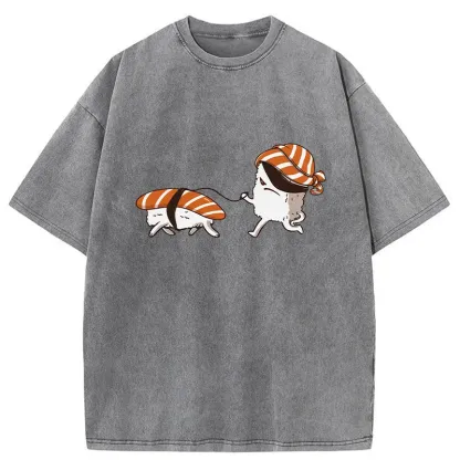 Tokyo-Tiger Sushi Walking Sushi Washed T-Shirt