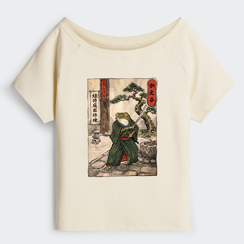 Tokyo-Tiger Samurai Frog Training Off Shoulder T-Shirt