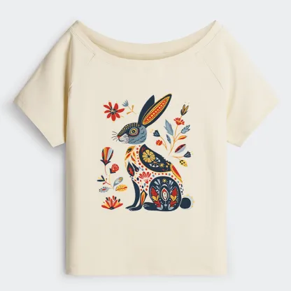 Tokyo-Tiger Folk Hare Bloom Off Shoulder T-Shirt