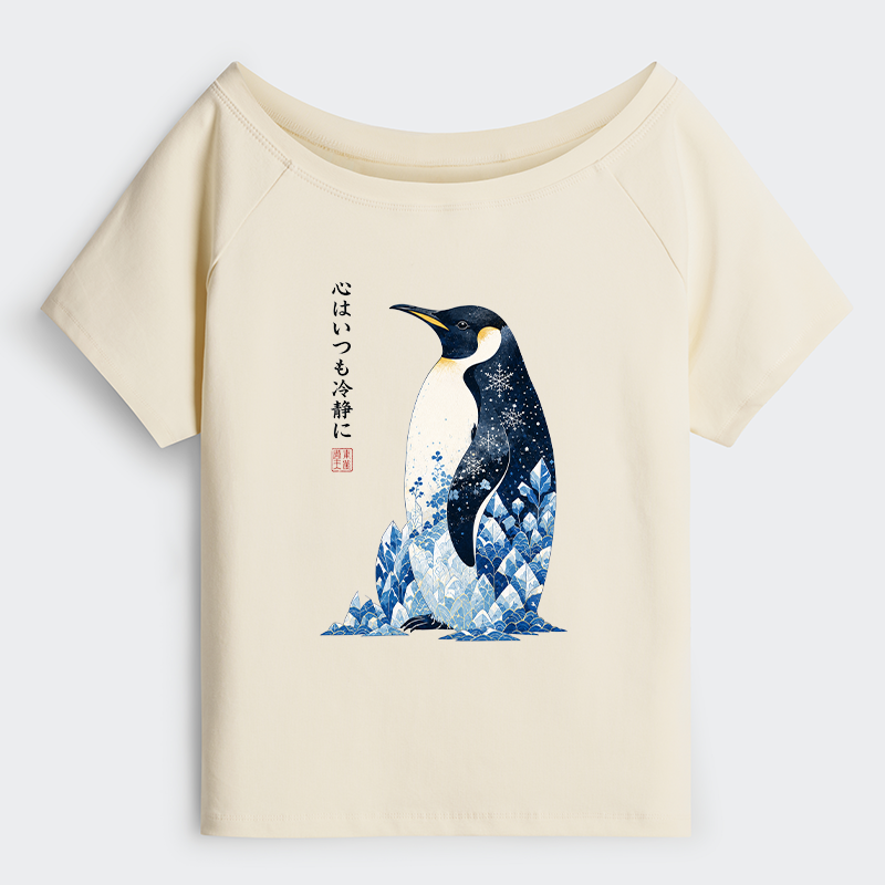 Tokyo-Tiger Keep Calm Penguin Off Shoulder T-Shirt