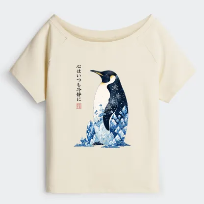 Tokyo-Tiger Keep Calm Penguin Off Shoulder T-Shirt