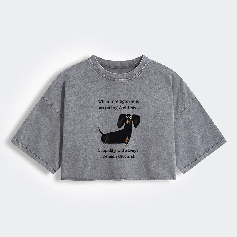 Tokyo-Tiger Dachshund Real Humor Funny Meme Women's Washed Crop T-Shirt Sale