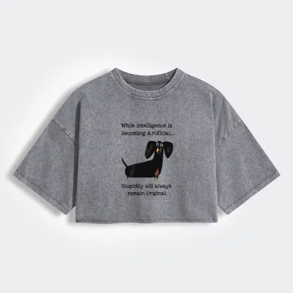 Tokyo-Tiger Dachshund Real Humor Funny Meme Women's Washed Crop T-Shirt