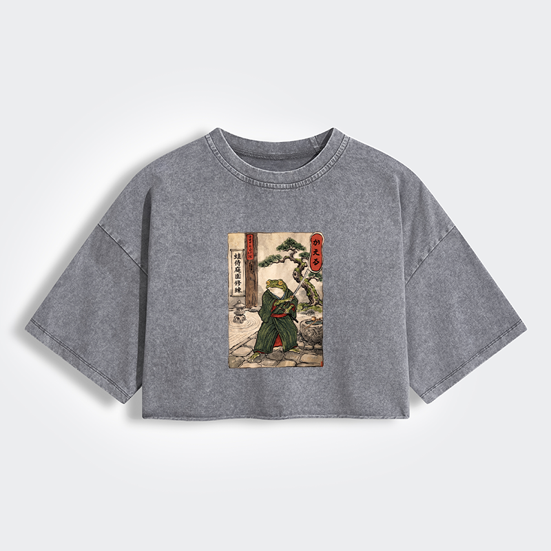 Tokyo-Tiger Samurai Frog Training Women's Washed Crop T-Shirt