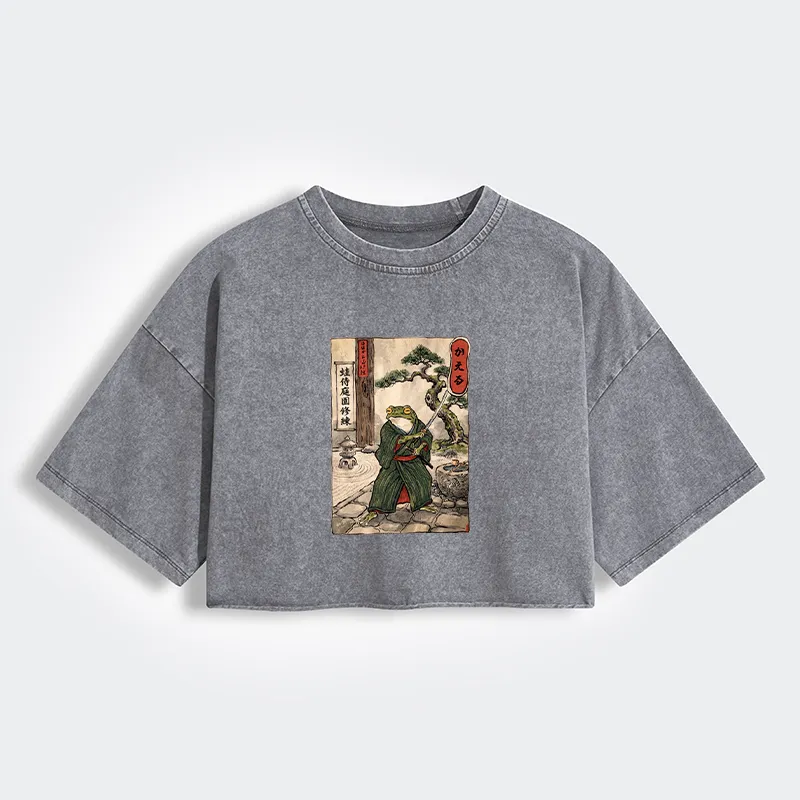 Tokyo-Tiger Samurai Frog Training Women's Washed Crop T-Shirt Sale