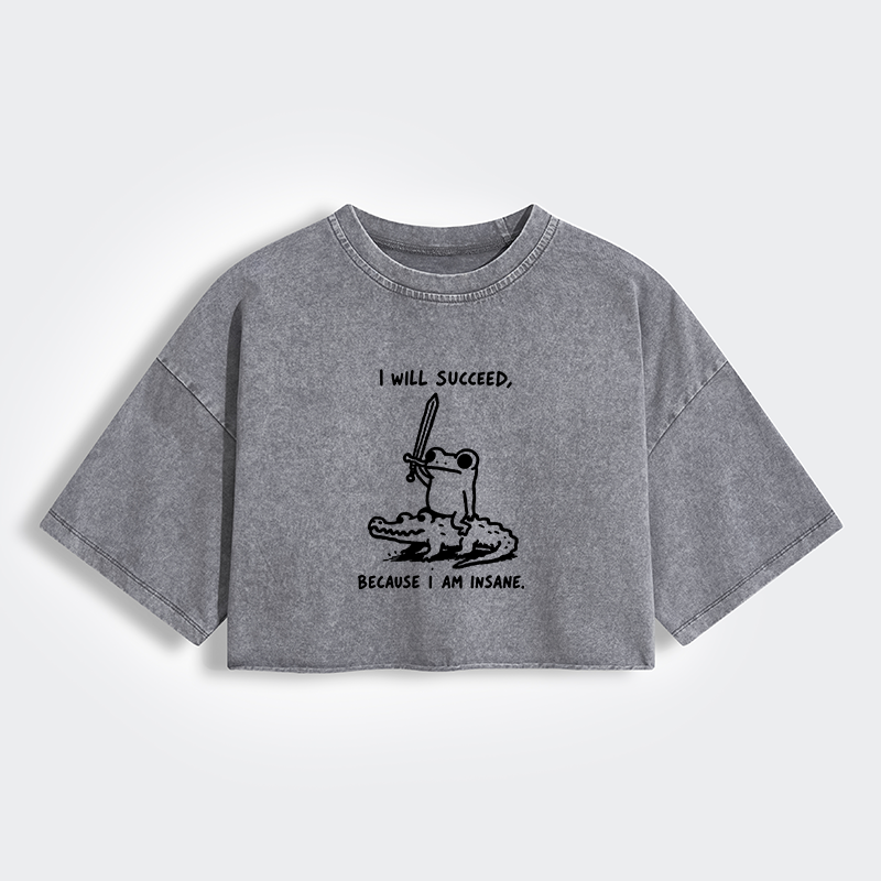 Tokyo-Tiger Warrior Frog Funny Meme Women's Washed Crop T-Shirt