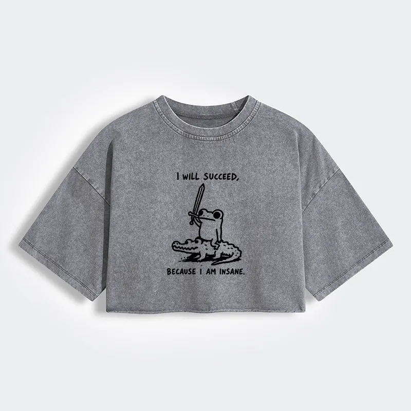 Tokyo-Tiger Warrior Frog Funny Meme Women's Washed Crop T-Shirt