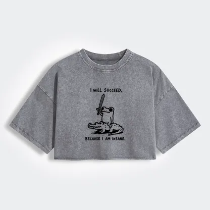 Tokyo-Tiger Warrior Frog Funny Meme Women's Washed Crop T-Shirt