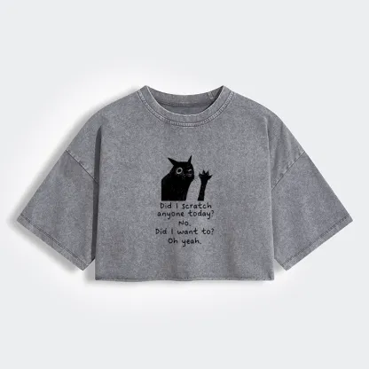 Tokyo-Tiger Black Cat Scratches People Women's Washed Crop T-Shirt