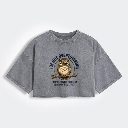 Tokyo-Tiger Overthink Master Owl Women's Washed Crop T-Shirt