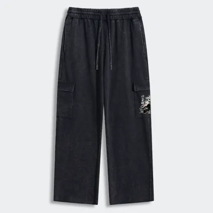 Tokyo-Tiger Panda Samurai Warrior Washed Utility Sweatpants
