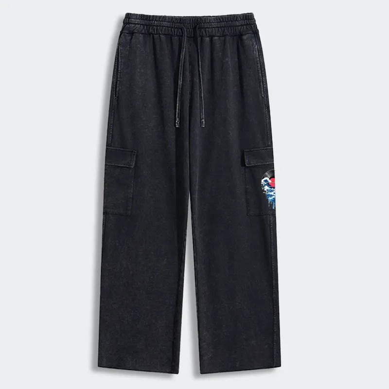 Tokyo-Tiger Vinyl Records And Waves Washed Utility Sweatpants
