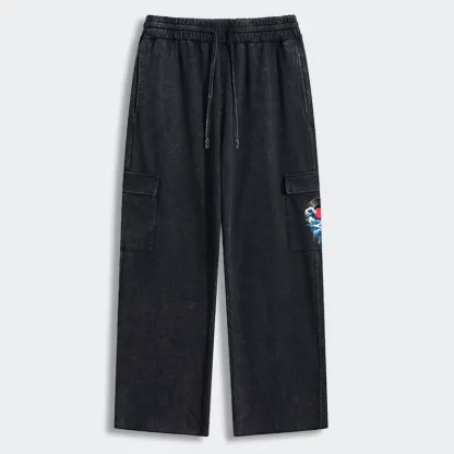 Tokyo-Tiger Vinyl Records And Waves Washed Utility Sweatpants