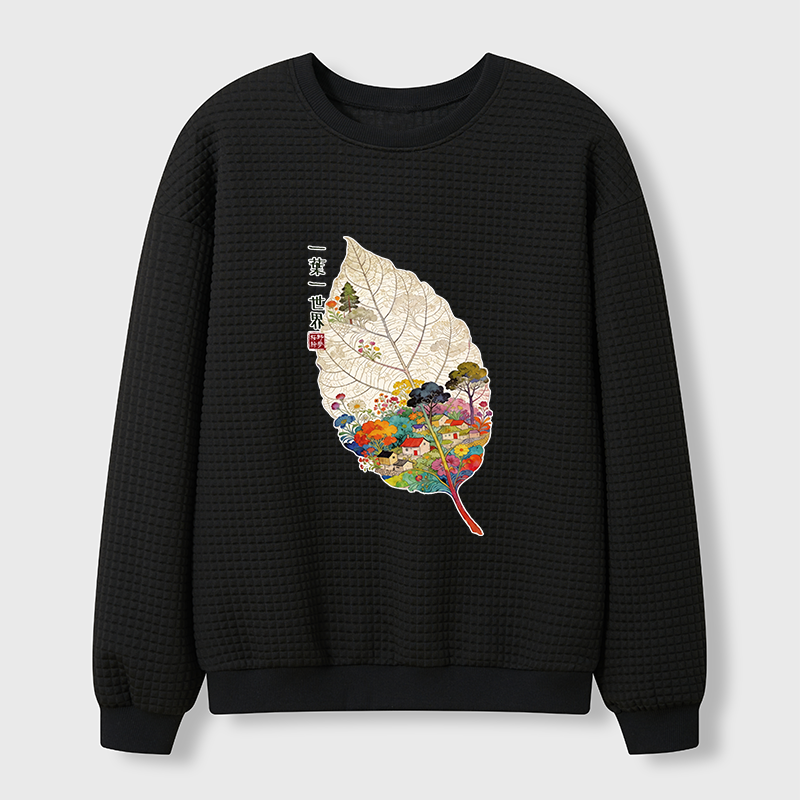 Tokyo-Tiger One Leaf Holds A Tiny Colorful World Waffle Sweatshirt
