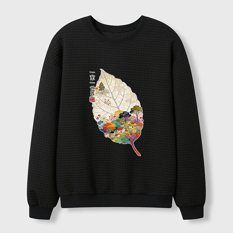 Tokyo-Tiger One Leaf Holds A Tiny Colorful World Waffle Sweatshirt