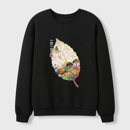 Tokyo-Tiger One Leaf Holds A Tiny Colorful World Waffle Sweatshirt