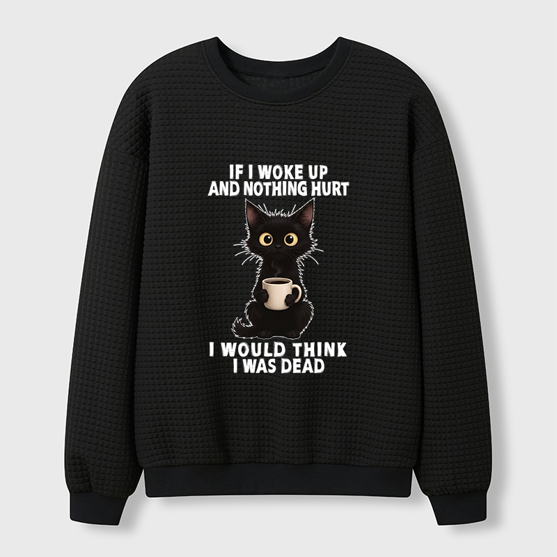 Tokyo-Tiger Funny Cute Black Cat And Coffee Meme Waffle Sweatshirt