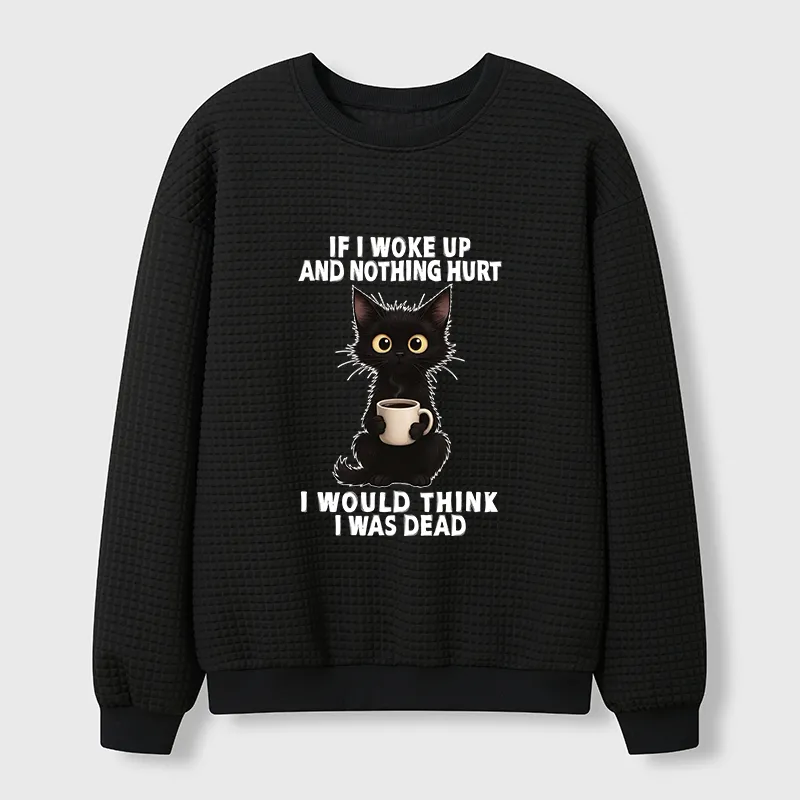 Tokyo-Tiger Funny Cute Black Cat And Coffee Meme Waffle Sweatshirt