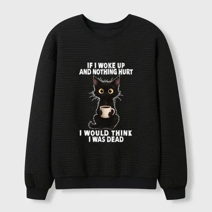 Tokyo-Tiger Funny Cute Black Cat And Coffee Meme Waffle Sweatshirt